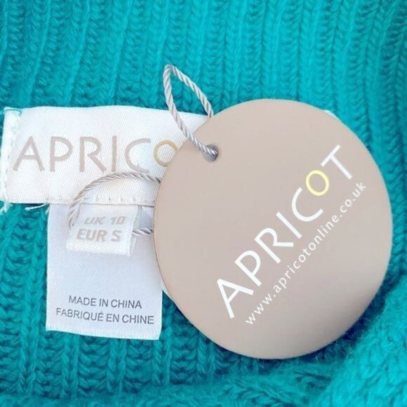 Apricot Sweater Teal Mock Neck Ribbed Funnel Cuffed Sleeves Pull over Wool Blend - Picture 3 of 6